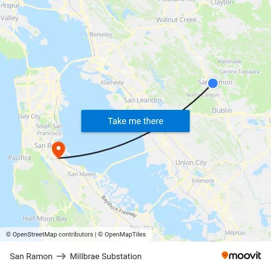 San Ramon to Millbrae Substation map