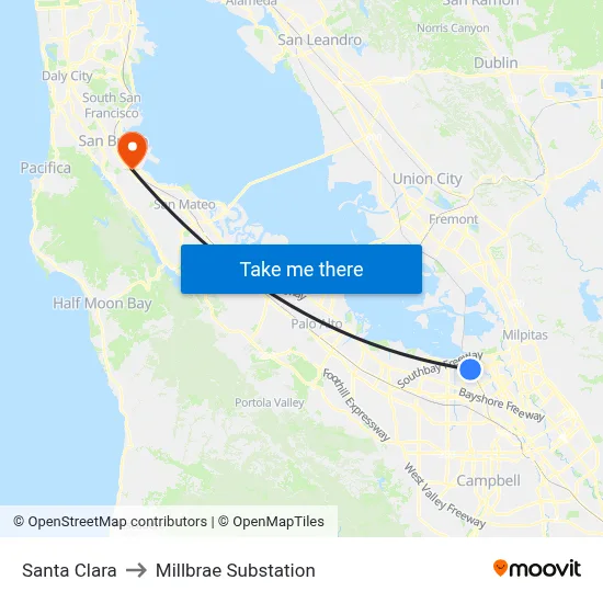 Santa Clara to Millbrae Substation map