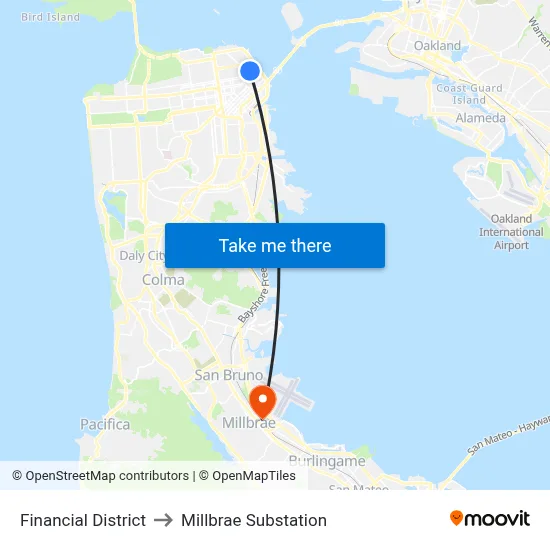 Financial District to Millbrae Substation map