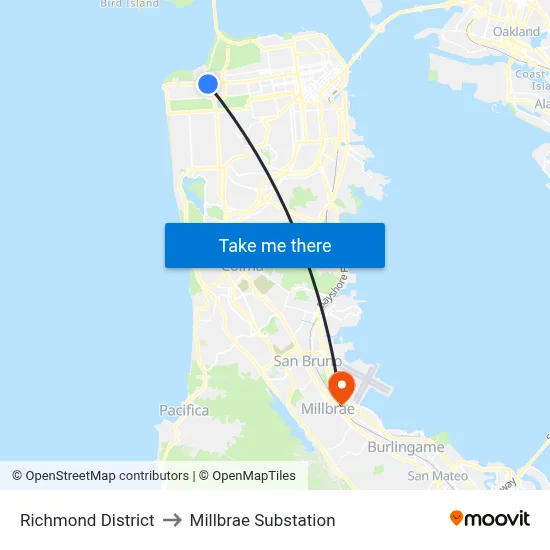 Richmond District to Millbrae Substation map
