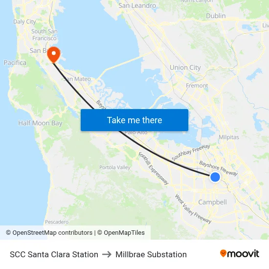 SCC Santa Clara Station to Millbrae Substation map