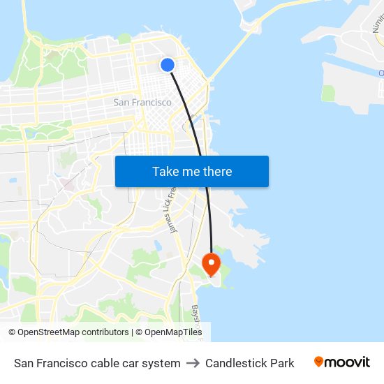 San Francisco cable car system to Candlestick Park map