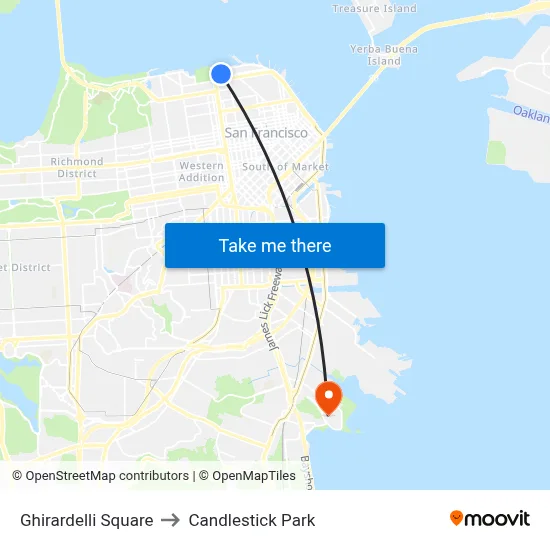 Ghirardelli Square to Candlestick Park map