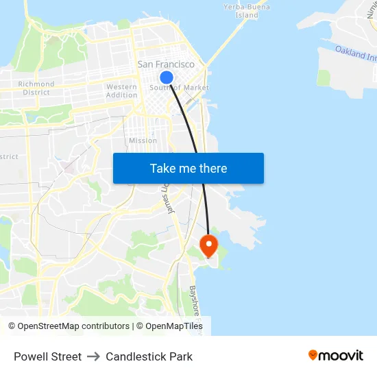 Powell Street to Candlestick Park map