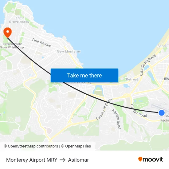 Monterey Airport MRY to Asilomar map