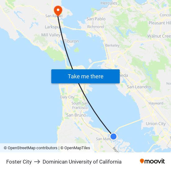 Foster City to Dominican University of California map