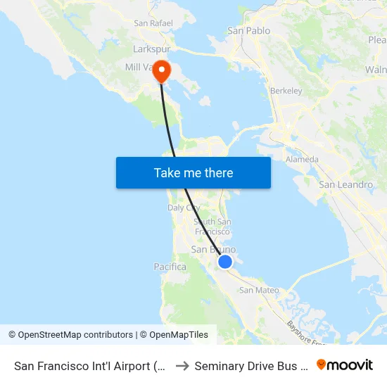 San Francisco Int'l Airport (SFO) to Seminary Drive Bus Pad map