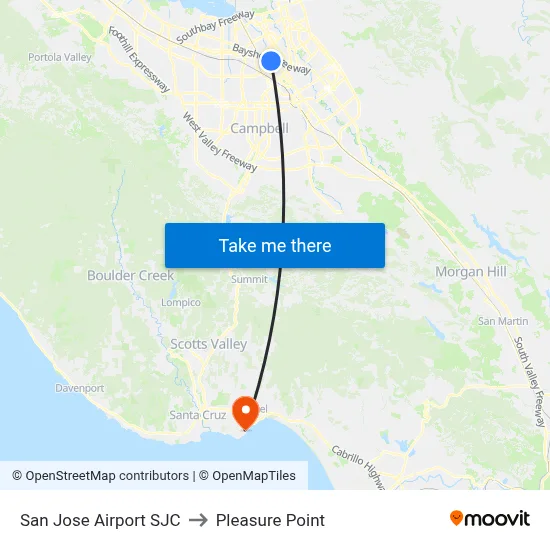 San Jose Airport SJC to Pleasure Point map