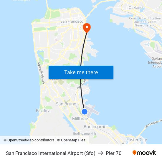 San Francisco International Airport (Sfo) to Pier 70 map