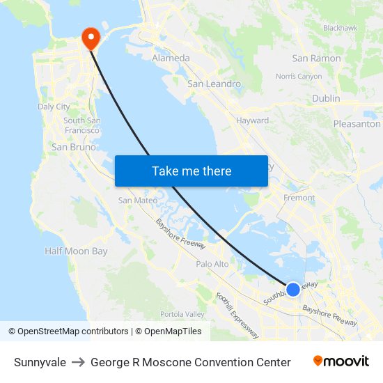 Sunnyvale to George R Moscone Convention Center map