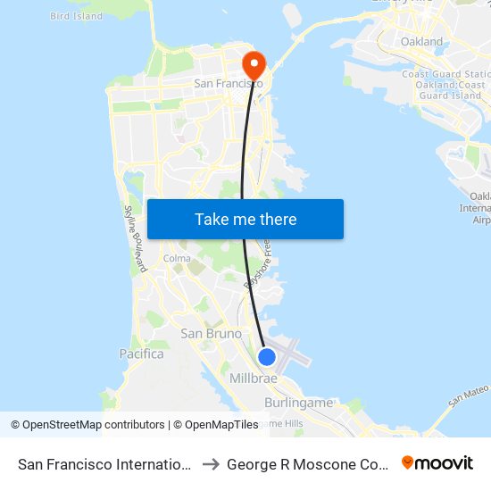 San Francisco International Airport (Sfo) to George R Moscone Convention Center map