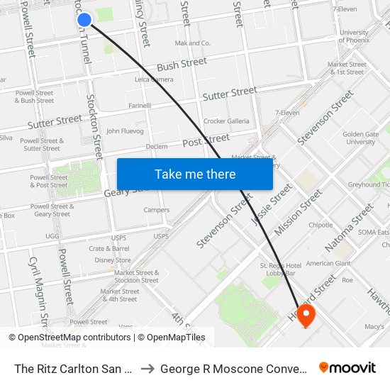 The Ritz Carlton San Francisco to George R Moscone Convention Center map