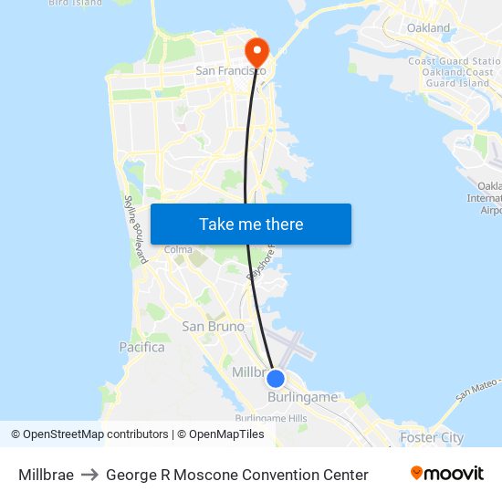 Millbrae to George R Moscone Convention Center map