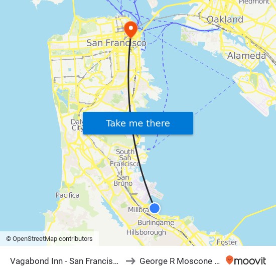 Vagabond Inn - San Francisco Airport Bayfront (Sfo) to George R Moscone Convention Center map