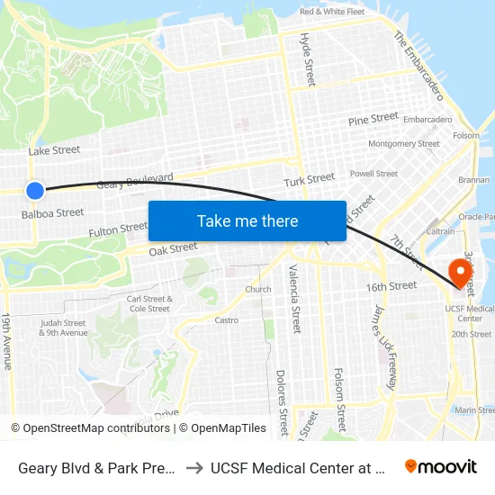 Geary Blvd & Park Presidio Blvd to UCSF Medical Center at Mission Bay map