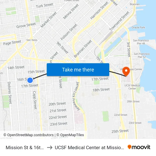 Mission St & 16th St to UCSF Medical Center at Mission Bay map