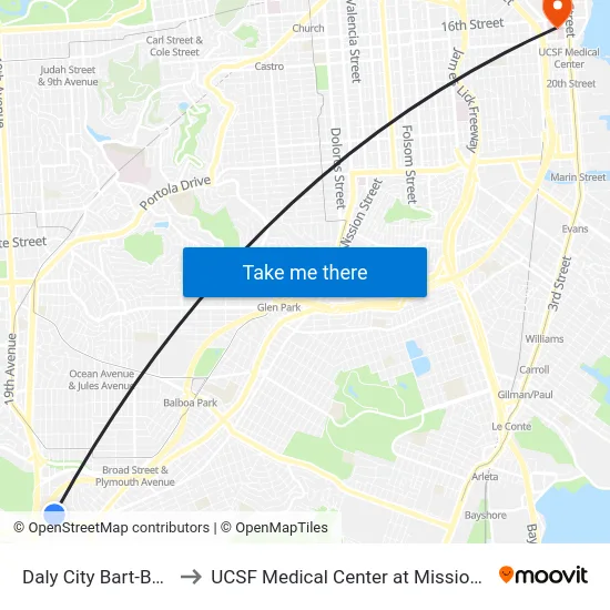 Daly City Bart-Bay 1 to UCSF Medical Center at Mission Bay map
