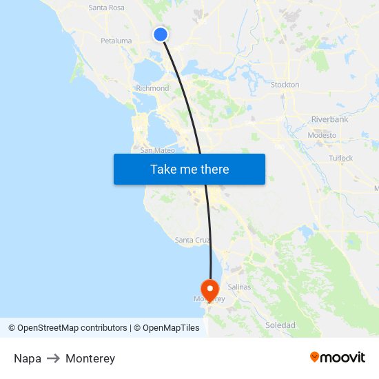 Napa to Monterey map