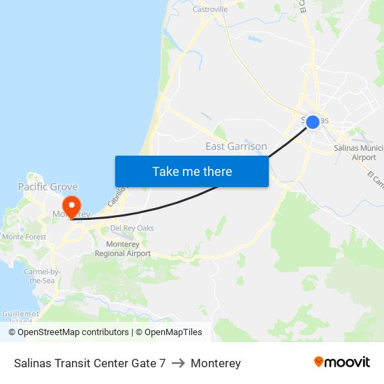 Salinas Transit Center Gate 7 to Monterey map