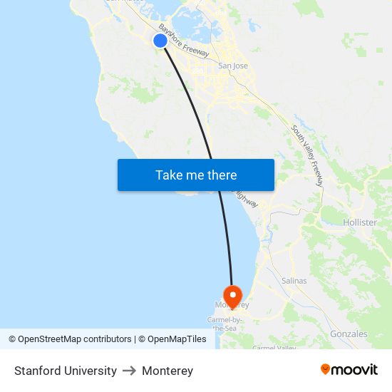 Stanford University to Monterey map