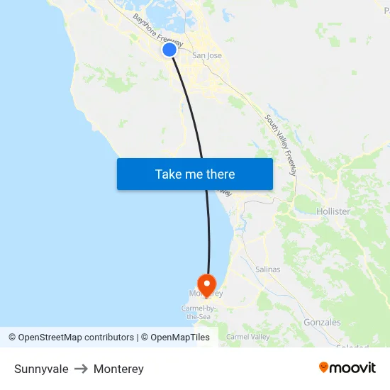 Sunnyvale to Monterey map