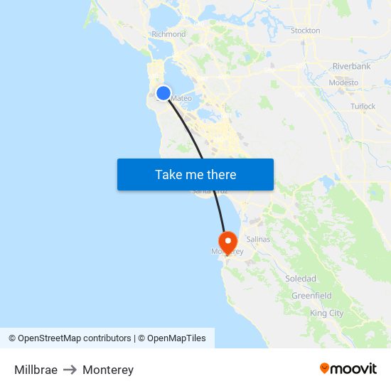 Millbrae to Monterey map