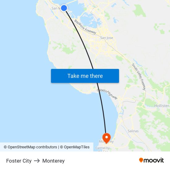 Foster City to Monterey map