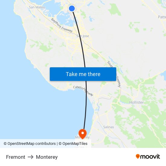 Fremont to Monterey map