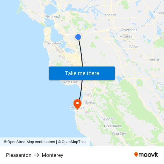 Pleasanton to Monterey map
