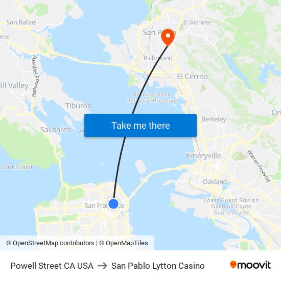 Powell Street CA USA to San Pablo Lytton Casino map