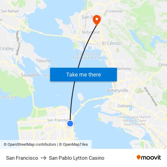 San Francisco to San Pablo Lytton Casino map