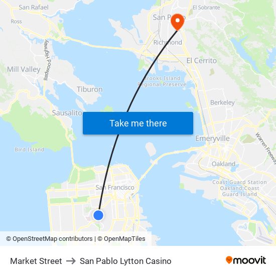 Market Street to San Pablo Lytton Casino map