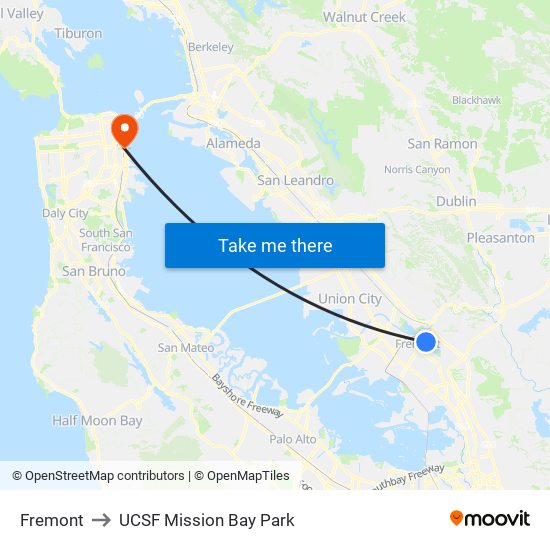 Fremont to UCSF Mission Bay Park map