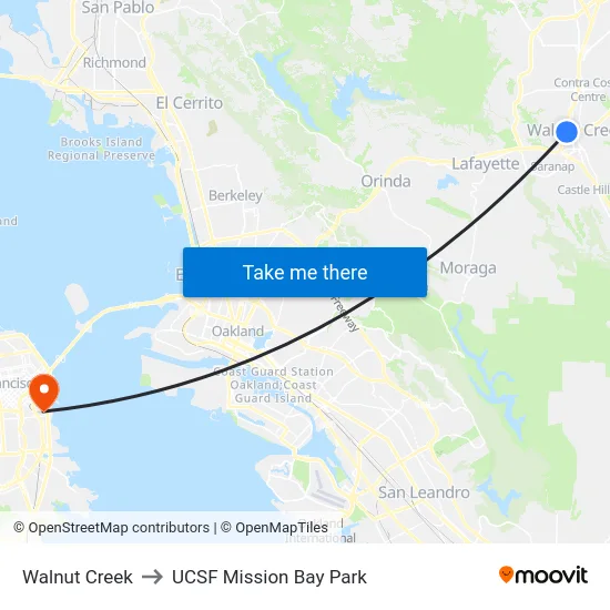 Walnut Creek to UCSF Mission Bay Park map