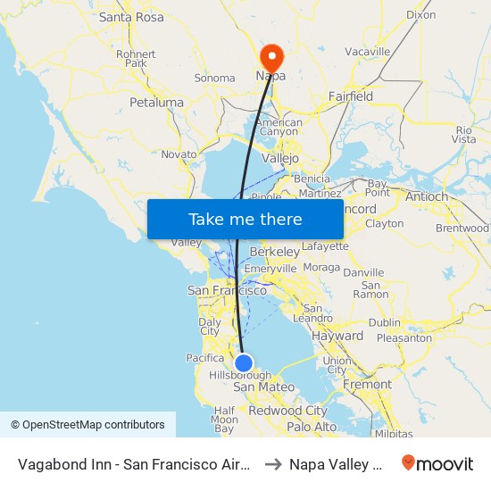 Vagabond Inn - San Francisco Airport Bayfront (Sfo) to Napa Valley Wine Train map