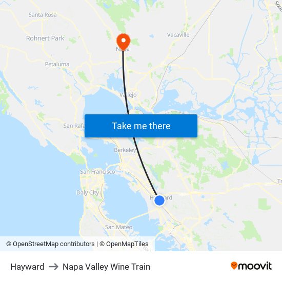 Hayward to Napa Valley Wine Train map