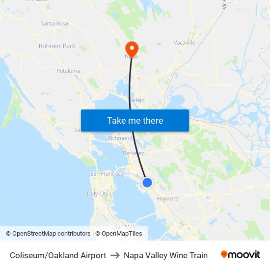 Coliseum/Oakland Airport to Napa Valley Wine Train map