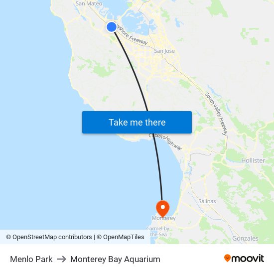 Menlo Park to Monterey Bay Aquarium map