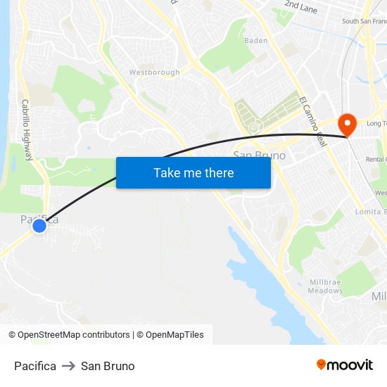Pacifica to San Bruno map