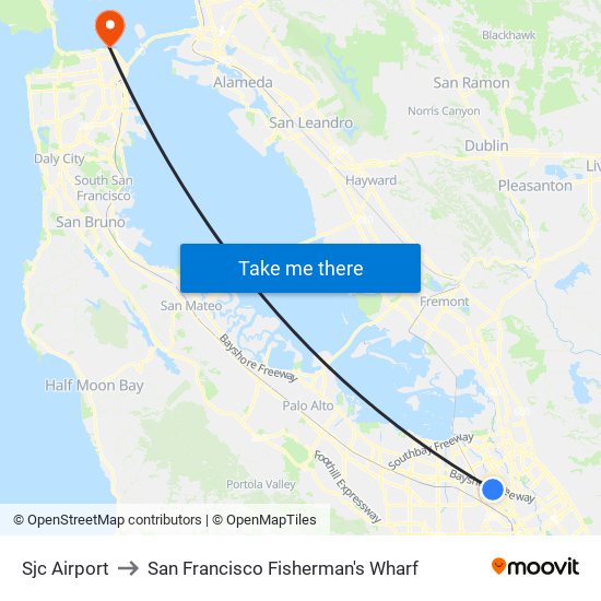 Sjc Airport to San Francisco Fisherman's Wharf map