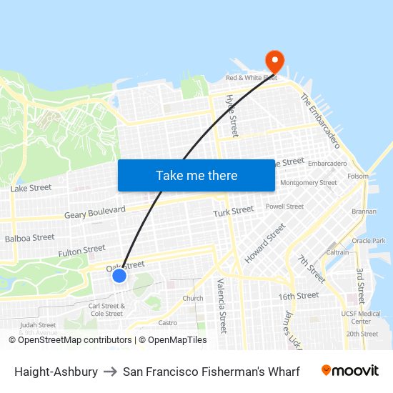 Haight-Ashbury to San Francisco Fisherman's Wharf map