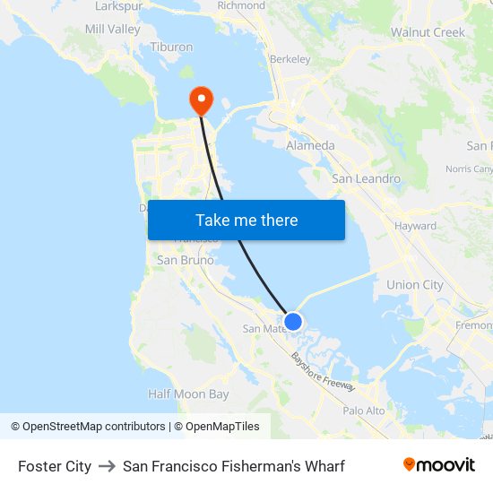 Foster City to San Francisco Fisherman's Wharf map