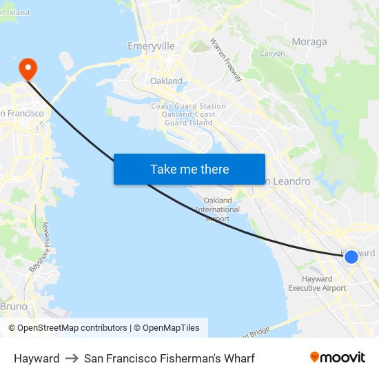 Hayward to San Francisco Fisherman's Wharf map