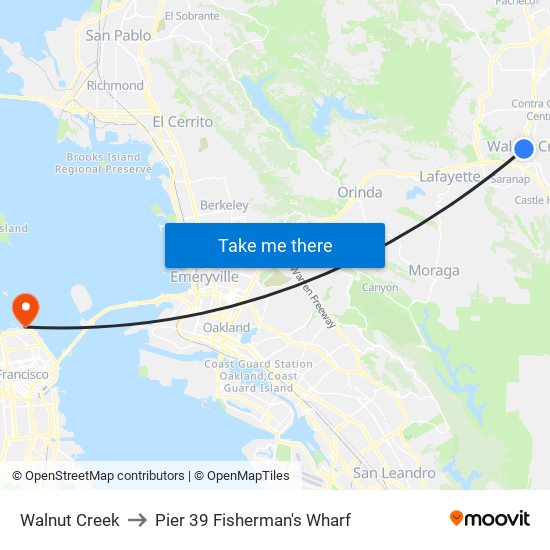 Walnut Creek to Pier 39 Fisherman's Wharf map