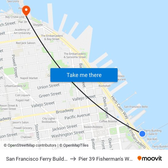 San Francisco Ferry Building to Pier 39 Fisherman's Wharf map