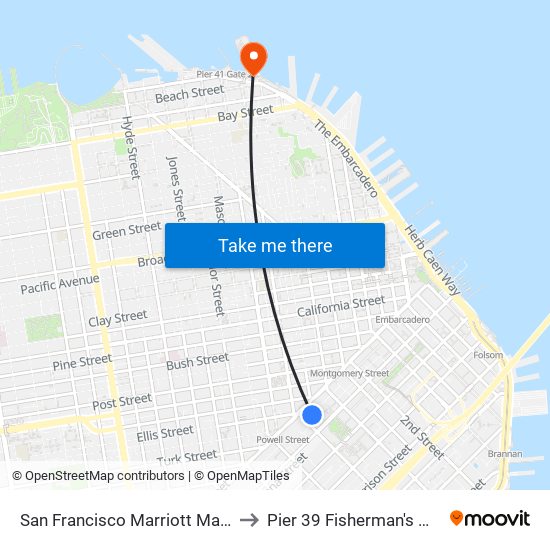 San Francisco Marriott Marquis to Pier 39 Fisherman's Wharf map