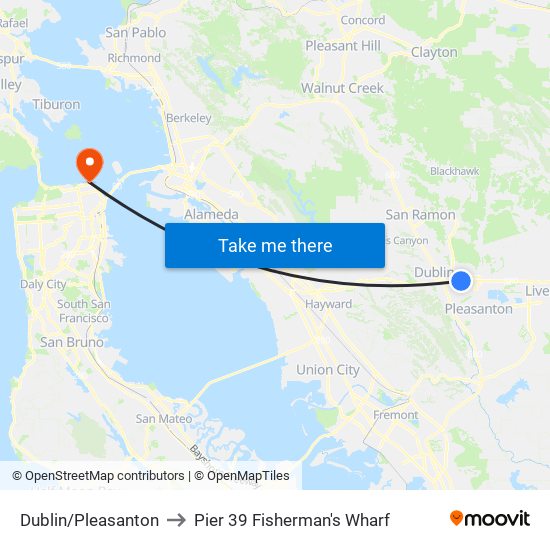 Dublin/Pleasanton to Pier 39 Fisherman's Wharf map
