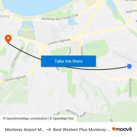 Monterey Airport MRY to Best Western Plus Monterey Inn map