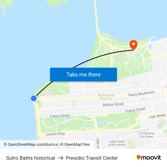 Sutro Baths historical to Presidio Transit Center map