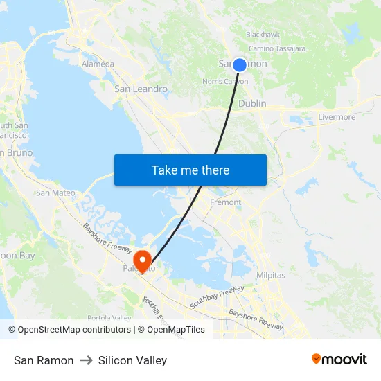 San Ramon to Silicon Valley map
